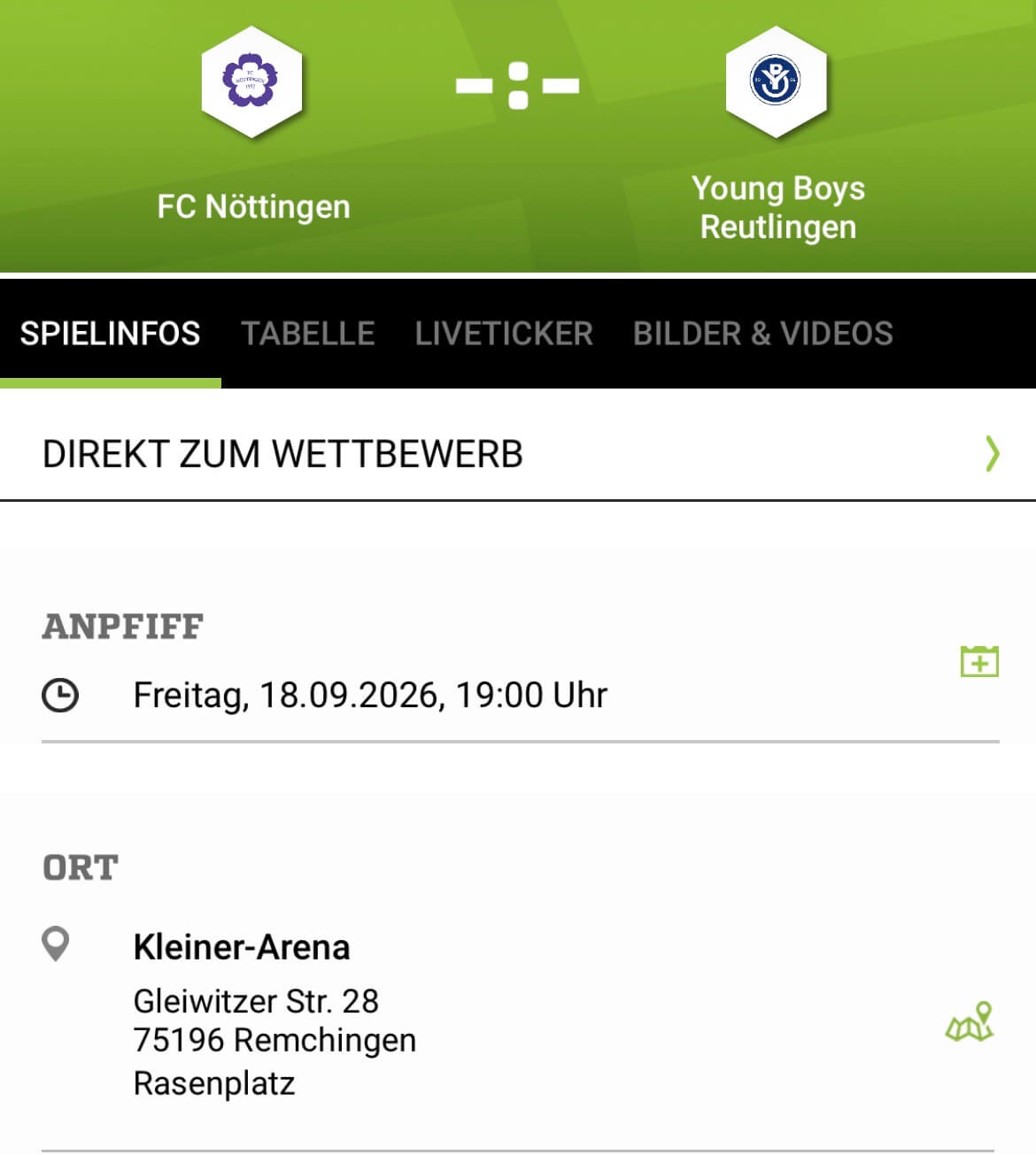 FC Nöttingen gegen Young Boys Reutlingen am 18.09.2026 um 19 Uhr in der Kleiner-Arena mit Liveticker und Videostream